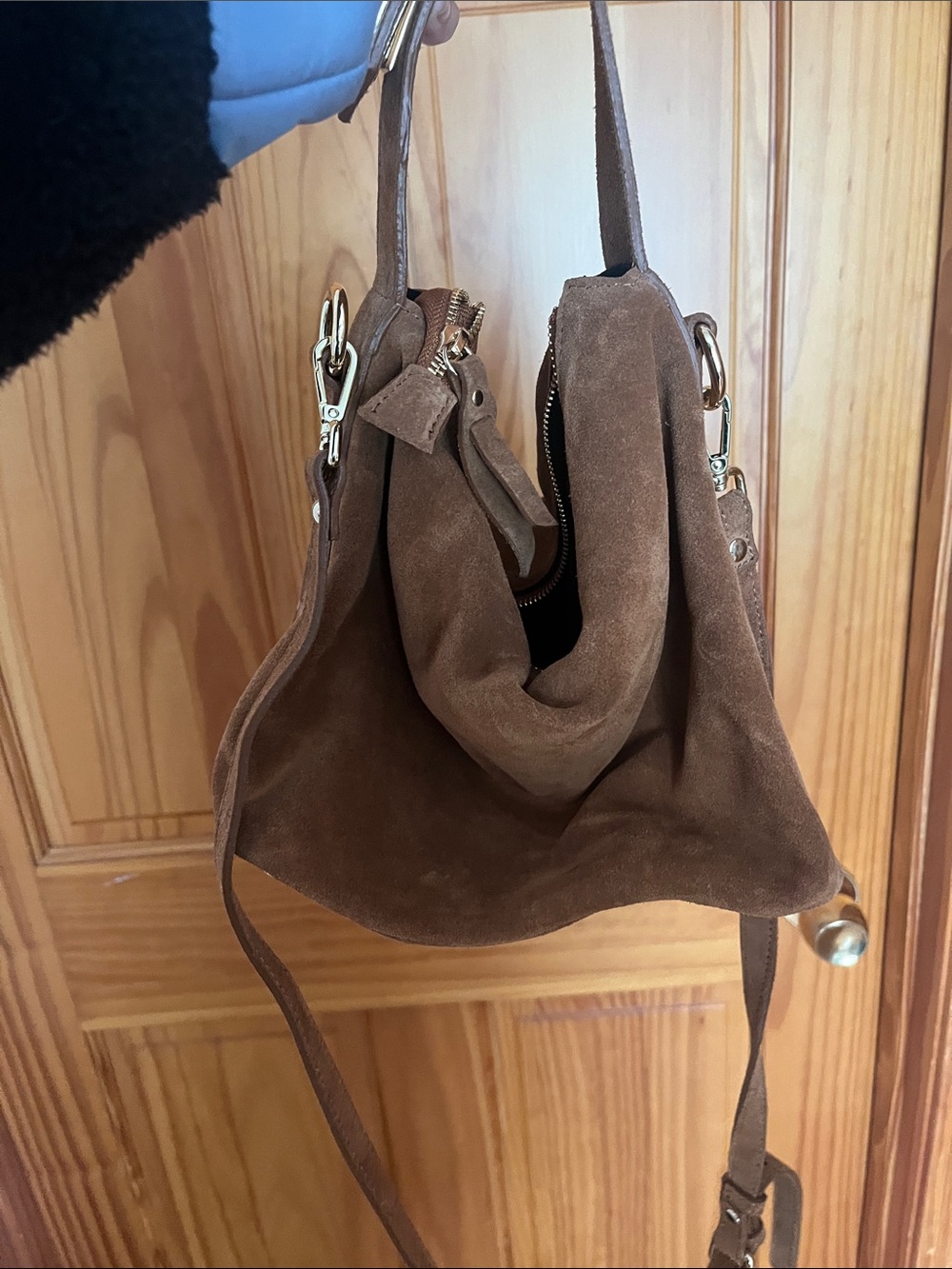 Suede Brown Shoulder Bag with Adjustable Strap - Picture 2 of 7